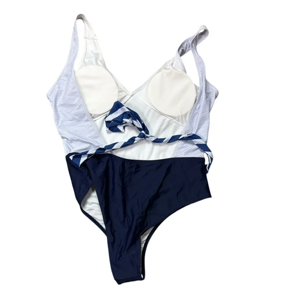 Beachsissi Blue & White Striped One Piece Nautical Swimsuit